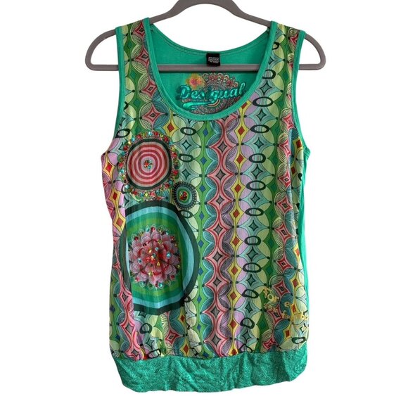 Desigual Women's Sequined Sleeveless Floral Print Top Size M - Picture 1 of 9